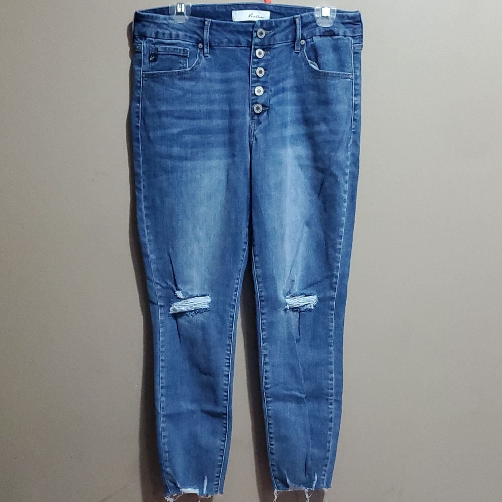 Kancan Women's Blue Button Fly Distressed Jeans Size 13/30
